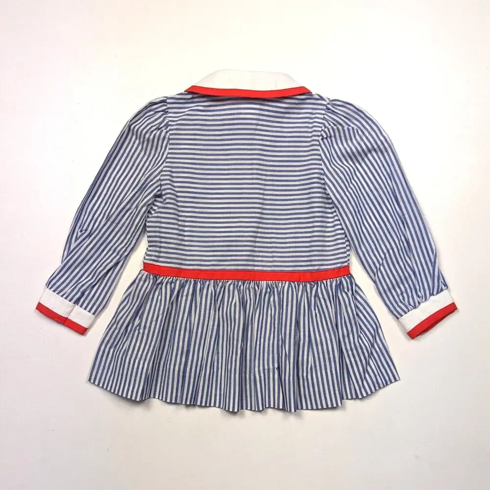 Vintage Youngland Dress Girls Size 18m Stripe Dress Cherry Drop Waist